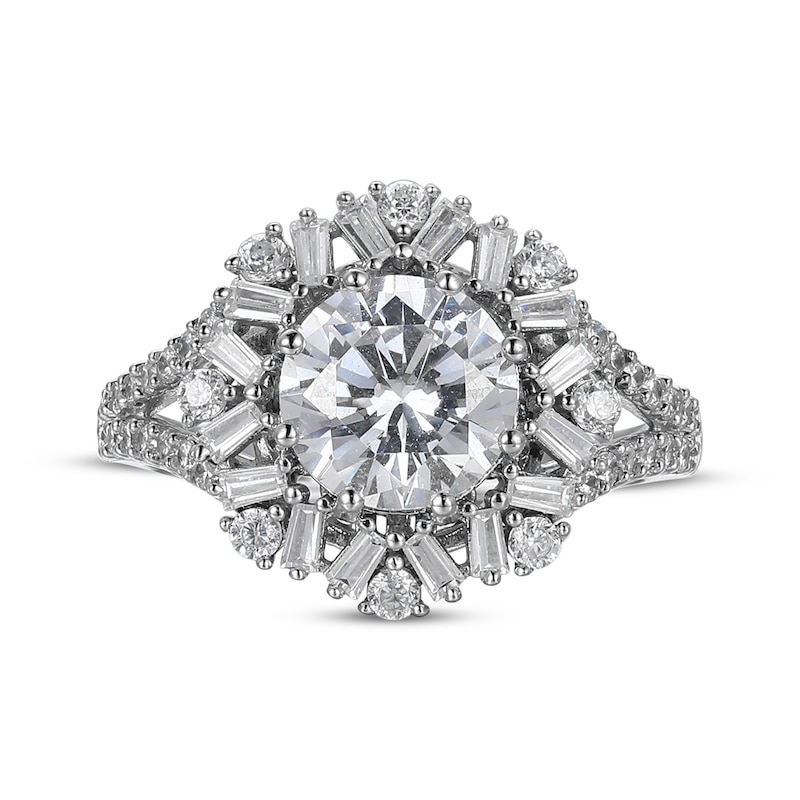 Main Image 3 of Baguette & Round-Cut White Lab-Created Sapphire Frame Ring Sterling Silver