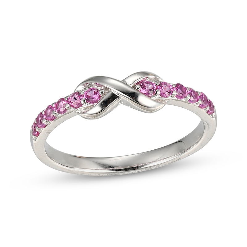 Main Image 1 of Pink Lab-Created Sapphire Infinity Ring Sterling Silver