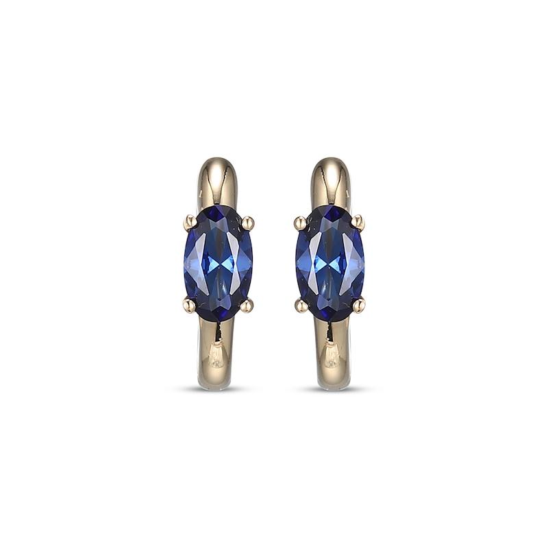 Main Image 2 of Oval-Cut Blue Lab-Created Sapphire Huggie Hoop Earrings 10K Yellow Gold