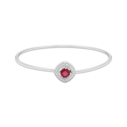 Cushion-Cut Lab-Created Ruby & White Lab-Created Sapphire Flex Bangle Bracelet Sterling Silver