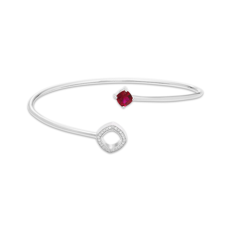 Main Image 3 of Cushion-Cut Lab-Created Ruby & White Lab-Created Sapphire Flex Bangle Bracelet Sterling Silver
