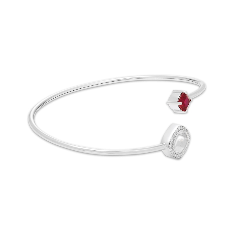 Main Image 4 of Cushion-Cut Lab-Created Ruby & White Lab-Created Sapphire Flex Bangle Bracelet Sterling Silver