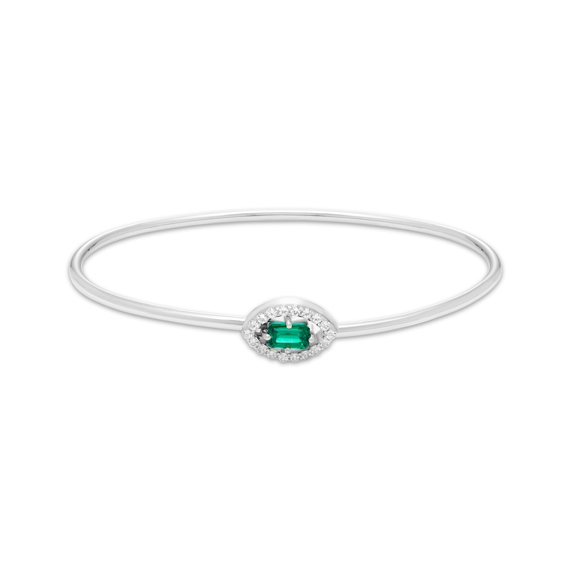 Main Image 1 of Octagon-Cut Lab-Created Emerald & White Lab-Created Sapphire Flex Bangle Bracelet Sterling Silver