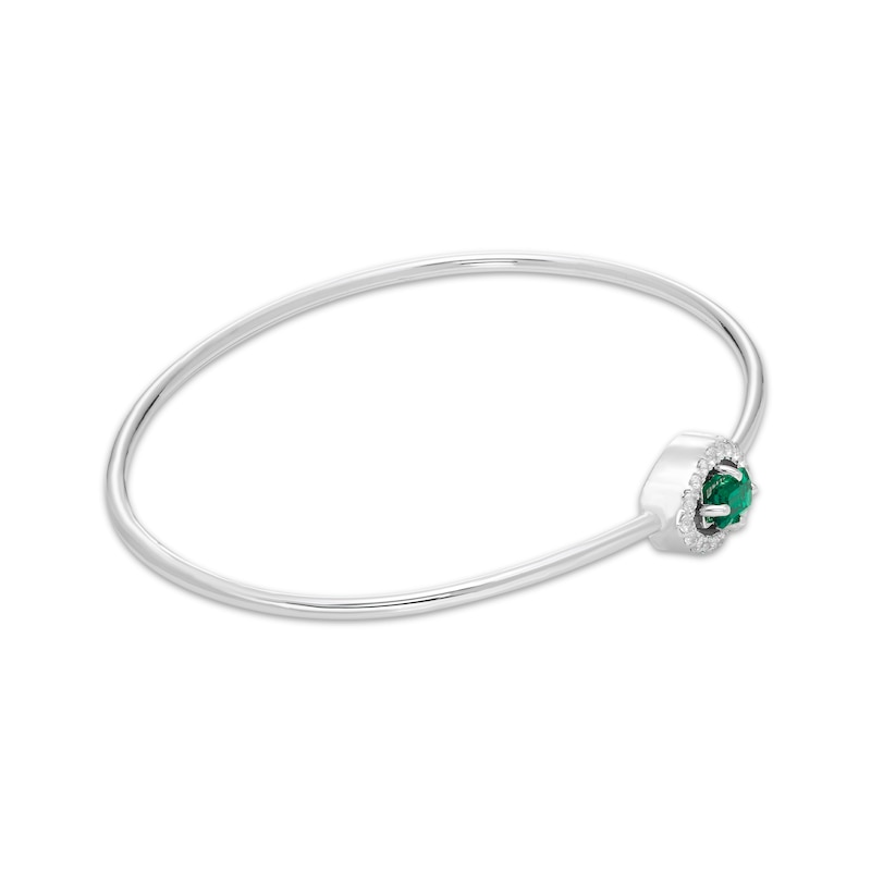 Main Image 2 of Octagon-Cut Lab-Created Emerald & White Lab-Created Sapphire Flex Bangle Bracelet Sterling Silver