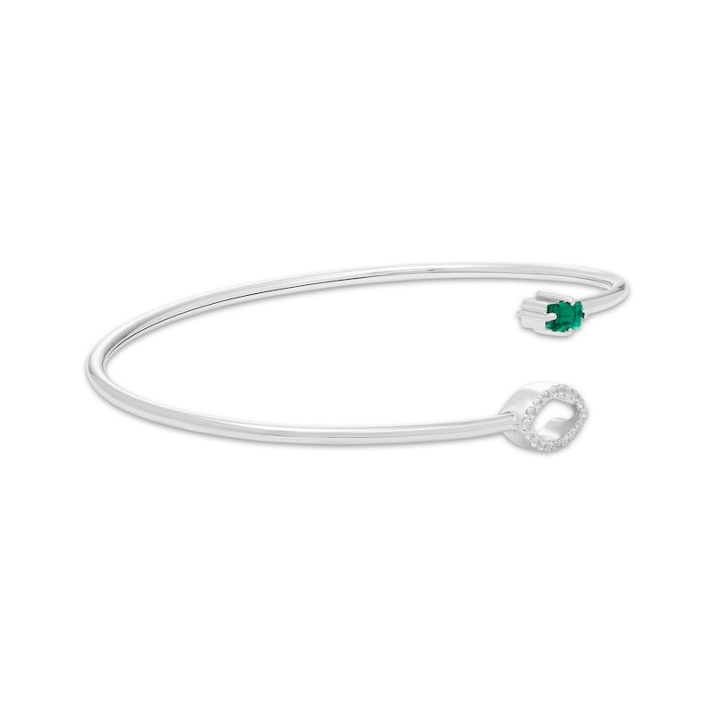 Main Image 4 of Octagon-Cut Lab-Created Emerald & White Lab-Created Sapphire Flex Bangle Bracelet Sterling Silver