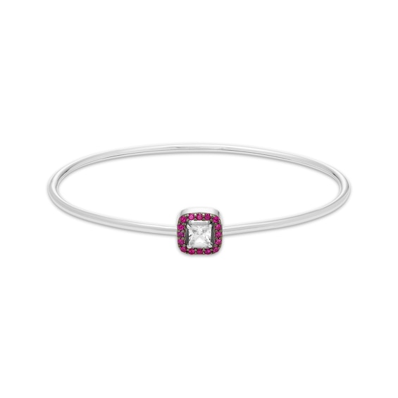 Square-Cut White Lab-Created Sapphire & Lab-Created Ruby Frame Flex Bangle Sterling Silver