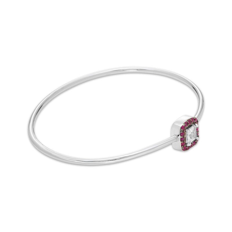 Main Image 2 of Square-Cut White Lab-Created Sapphire & Lab-Created Ruby Frame Flex Bangle Sterling Silver