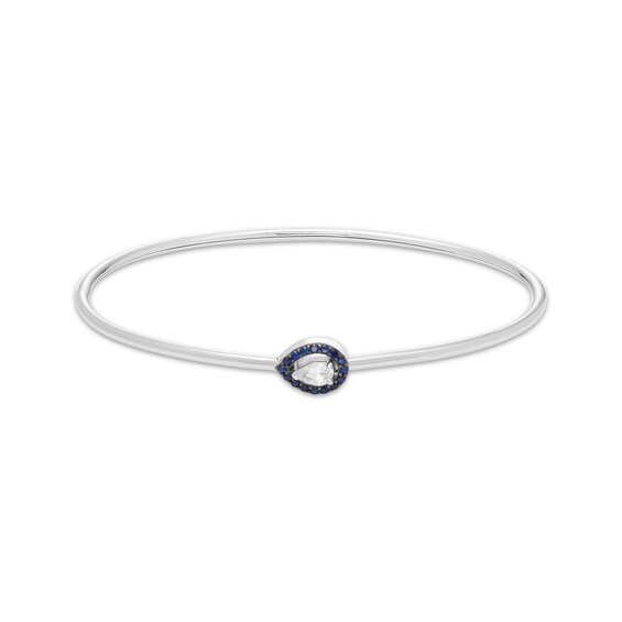 Pear-Shaped White Lab-Created Sapphire & Blue Lab-Created Sapphire Frame Flex Bangle Sterling Silver