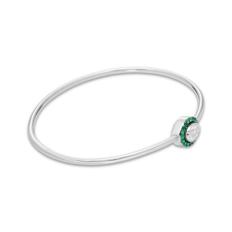 Main Image 2 of Oval-Cut White Lab-Created Sapphire & Lab-Created Emerald Halo Flex Bangle Sterling Silver