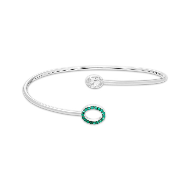 Main Image 3 of Oval-Cut White Lab-Created Sapphire & Lab-Created Emerald Halo Flex Bangle Sterling Silver