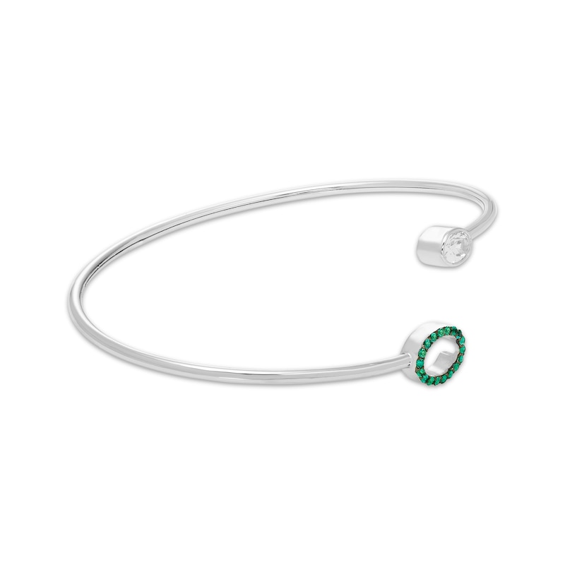 Main Image 4 of Oval-Cut White Lab-Created Sapphire & Lab-Created Emerald Halo Flex Bangle Sterling Silver