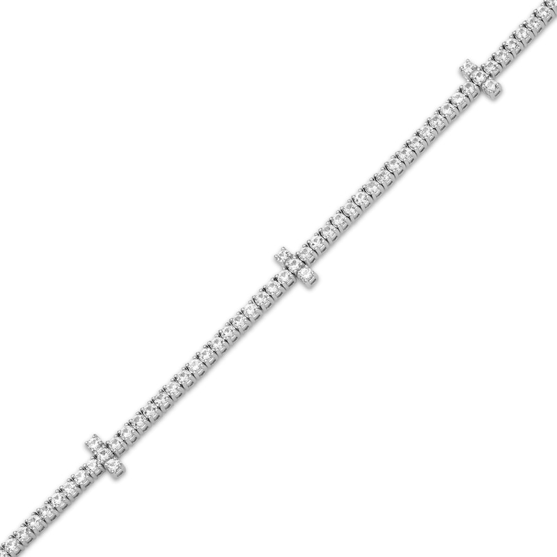 White Lab-Created Sapphire Cross Bracelet Sterling Silver 7"