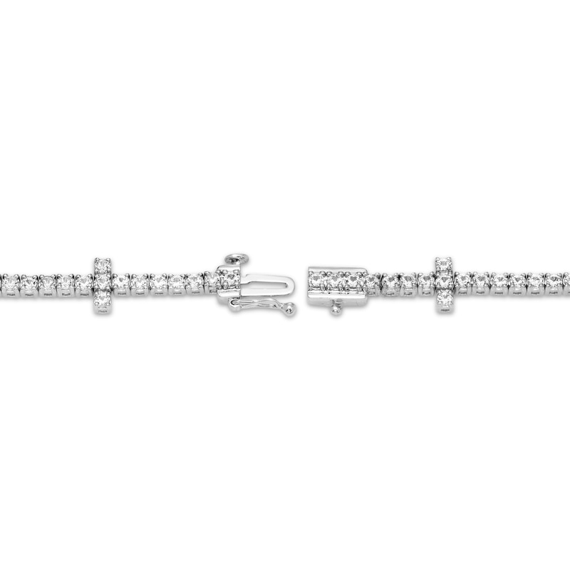 White Lab-Created Sapphire Cross Bracelet Sterling Silver 7"