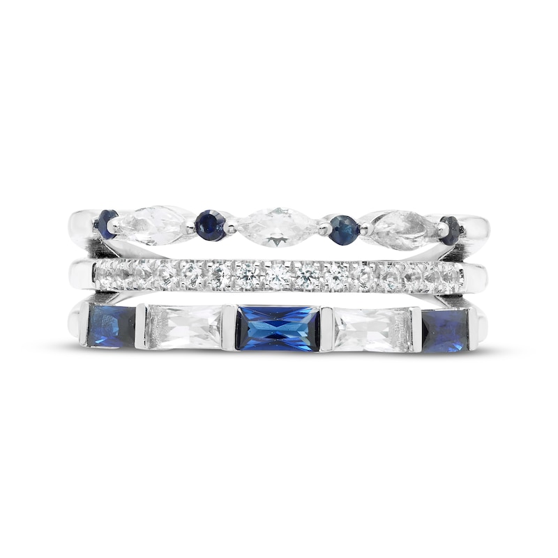 Multi-Shape Blue & White Lab-Created Sapphire Three-Row Ring Sterling Silver