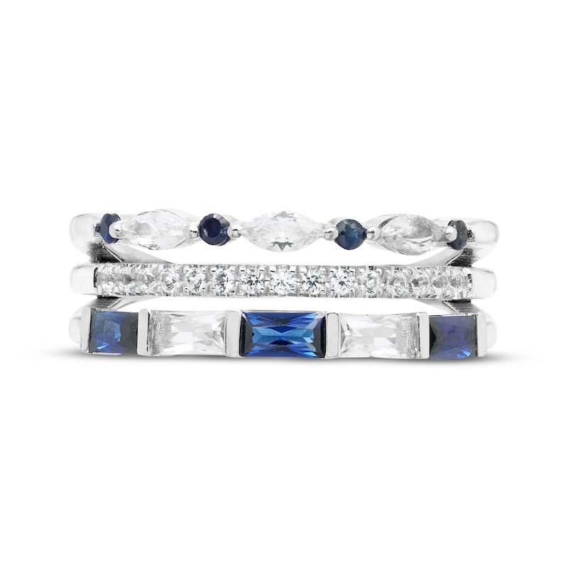 Main Image 3 of Multi-Shape Blue & White Lab-Created Sapphire Three-Row Ring Sterling Silver