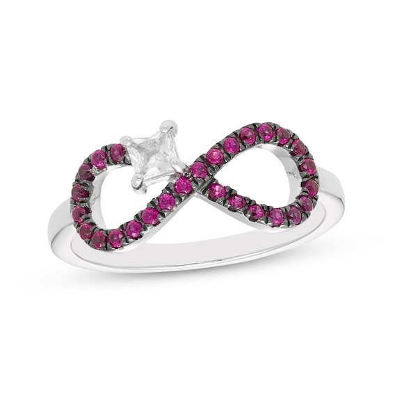 Square-Cut White Lab-Created Sapphire & Lab-Created Ruby Infinity Ring Sterling Silver