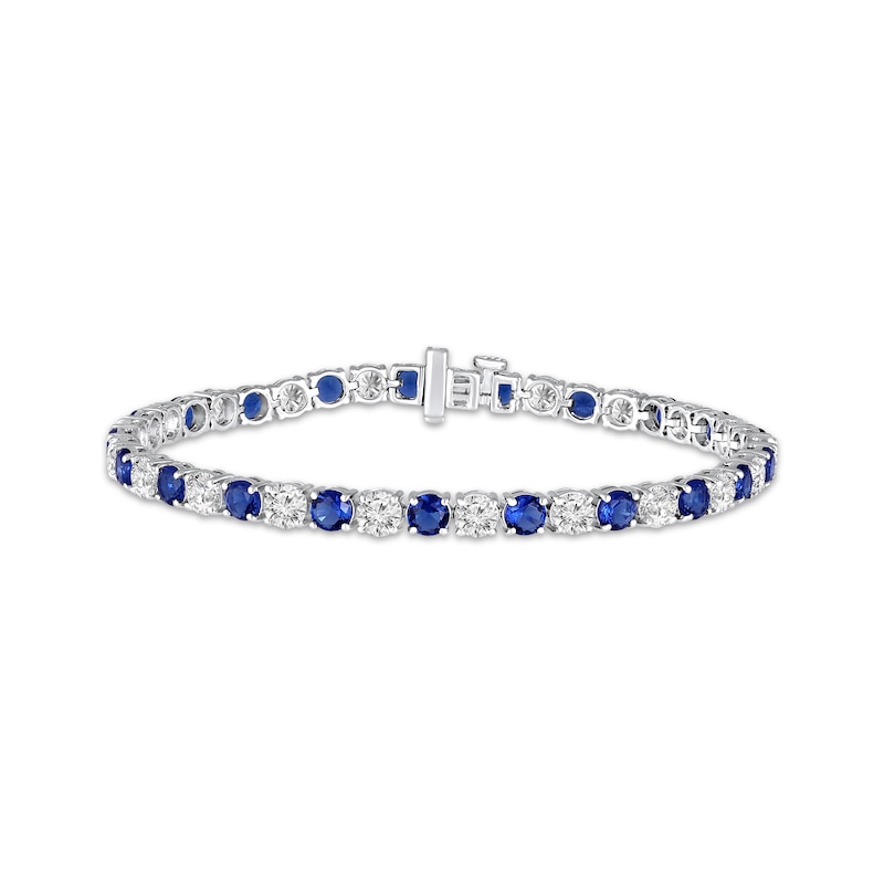 Main Image 1 of Blue & White Lab-Created Sapphire Line Bracelet Sterling Silver 7&quot;