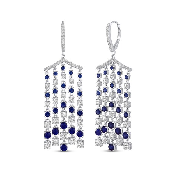 Blue & White Lab-Created Sapphire Chandelier Earrings Sterling Silver