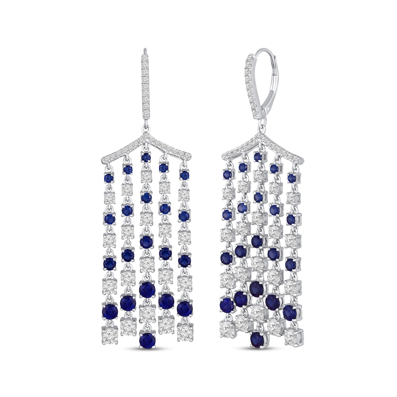Main Image 1 of Blue & White Lab-Created Sapphire Chandelier Earrings Sterling Silver