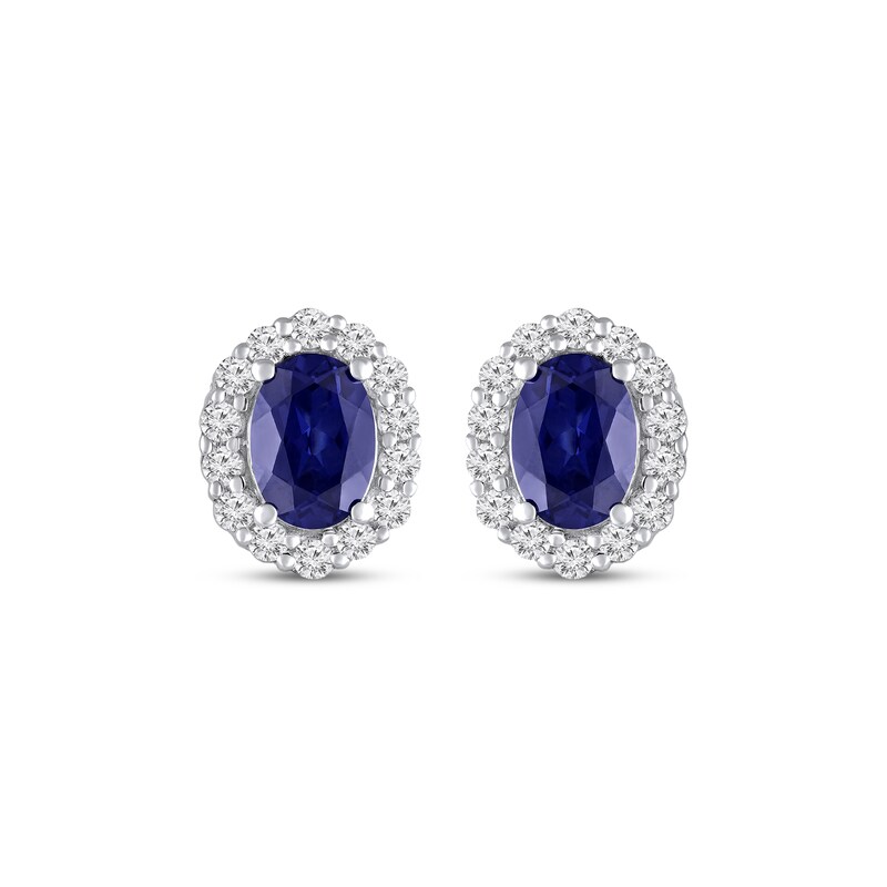 Main Image 2 of Oval-Cut Blue Lab-Created Sapphire & White Lab-Created Sapphire Halo Stud Earrings 10K White Gold