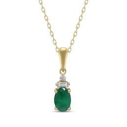 Oval-Cut Emerald & Diamond Necklace 1/20 ct tw 10K Yellow Gold 18&quot;