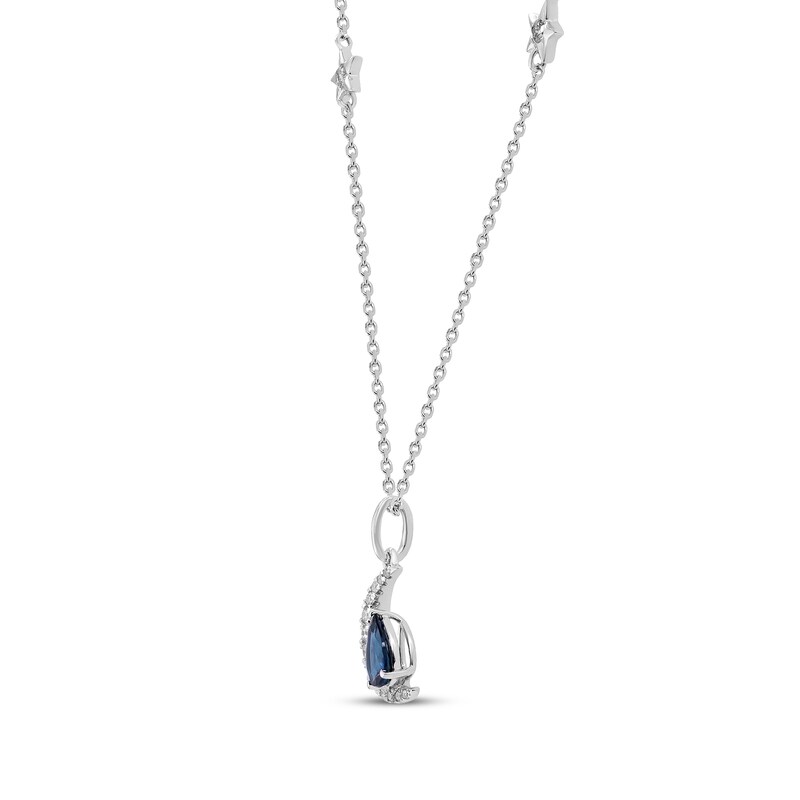Main Image 2 of Pear-Shaped Blue Sapphire & Diamond Crescent Moon Necklace 1/8 ct tw 10K White Gold 18&quot;