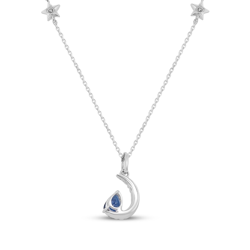 Main Image 3 of Pear-Shaped Blue Sapphire & Diamond Crescent Moon Necklace 1/8 ct tw 10K White Gold 18&quot;