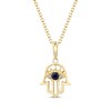 Thumbnail Image 1 of Blue Sapphire & Diamond Accent Hamsa Necklace 10K Yellow Gold 18&quot;