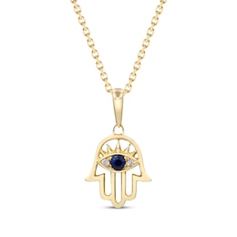 Blue Sapphire & Diamond Accent Hamsa Necklace 10K Yellow Gold 18"
