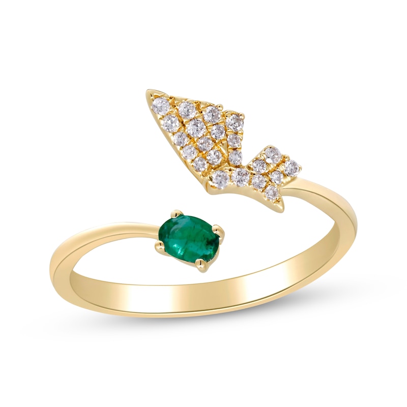 Oval-Cut Emerald & Diamond Deconstructed Butterfly Ring 1/10 ct tw 10K Yellow Gold