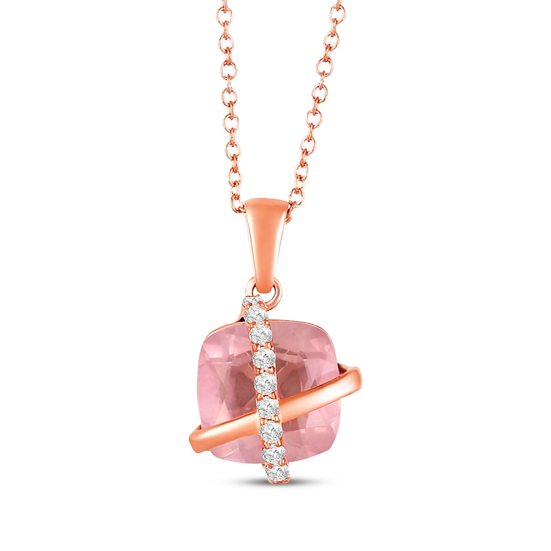 Main Image 1 of Cushion-Cut Rose Quartz & White Lab-Created Sapphire Crisscross Necklace 10K Rose Gold 18&quot;