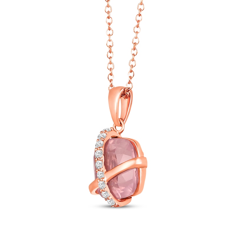 Main Image 2 of Cushion-Cut Rose Quartz & White Lab-Created Sapphire Crisscross Necklace 10K Rose Gold 18&quot;