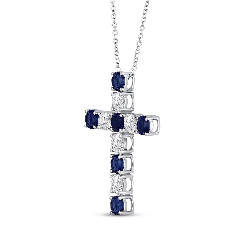 Main Image 2 of Blue & White Lab-Created Sapphire Cross Necklace Sterling Silver 18&quot;