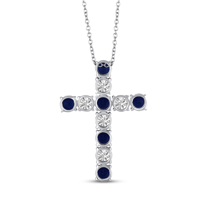 Main Image 3 of Blue & White Lab-Created Sapphire Cross Necklace Sterling Silver 18&quot;
