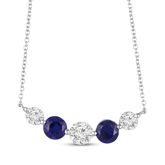 Blue & White Lab-Created Sapphire Smile Necklace Sterling Silver 18"