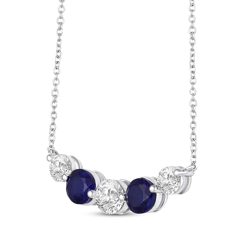 Main Image 2 of Blue & White Lab-Created Sapphire Smile Necklace Sterling Silver 18&quot;