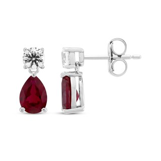 Pear-Shaped Lab-Created Ruby Drop & Round-Cut White Lab-Created ...