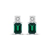 Thumbnail Image 2 of Emerald-Cut Lab-Created Emerald & Round-Cut White Lab-Created Sapphire Earrings Sterling Silver