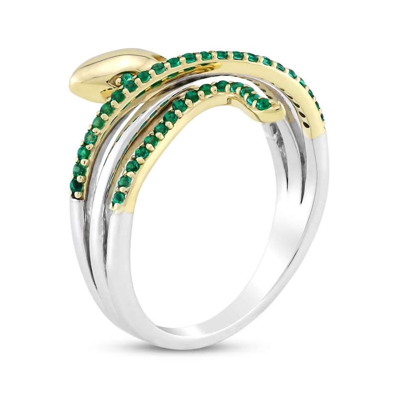 Main Image 2 of Lab-Created Emerald Snake Ring Sterling Silver & 10K Yellow Gold