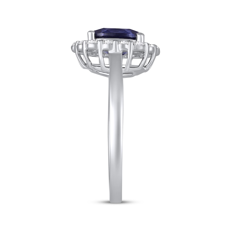 Main Image 2 of Oval-Cut Blue Lab-Created Sapphire & White Lab-Created Sapphire Halo Ring 10K White Gold