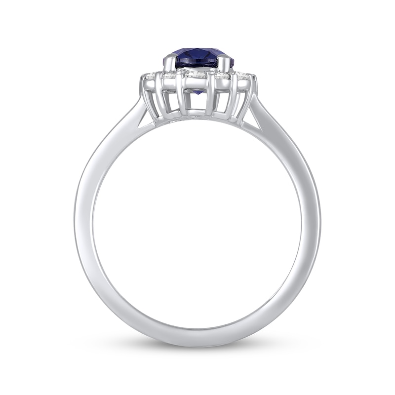 Main Image 3 of Oval-Cut Blue Lab-Created Sapphire & White Lab-Created Sapphire Halo Ring 10K White Gold