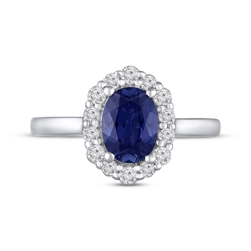 Main Image 4 of Oval-Cut Blue Lab-Created Sapphire & White Lab-Created Sapphire Halo Ring 10K White Gold