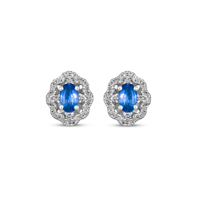 Main Image 2 of Le Vian Oval-Cut Blue Sapphire Earrings 1/5 ct tw Diamonds Platinum