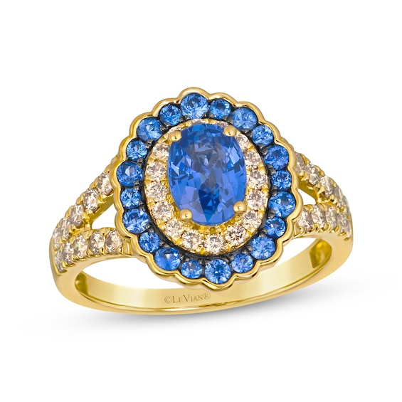 Le Vian Venetian Color on Color Oval-Cut Blue Sapphire Ring 1/2 ct tw Diamonds 14K Honey Gold