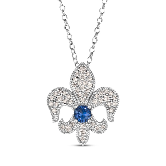 Le Vian Blue Sapphire Royalty Fleur-de-Lis Necklace 3/8 ct tw Diamonds 14K Vanilla Gold 19"