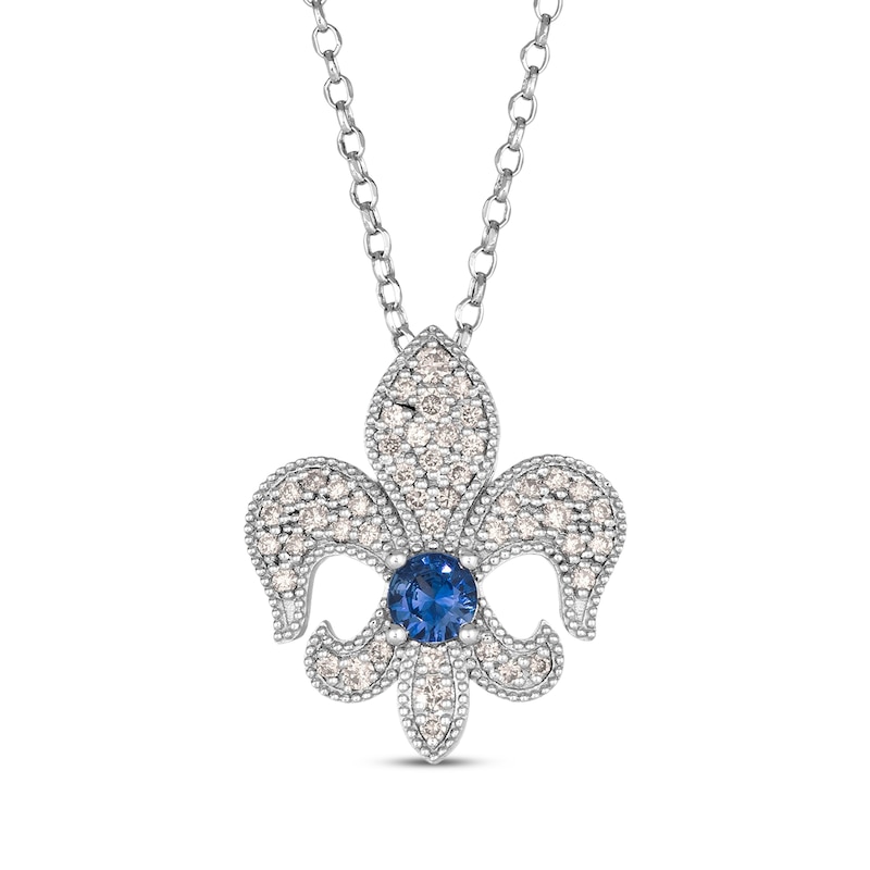 Main Image 1 of Le Vian Blue Sapphire Royalty Fleur-de-Lis Necklace 3/8 ct tw Diamonds 14K Vanilla Gold 19"