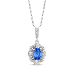 Le Vian Oval-Cut Blue Sapphire Necklace 1/6 ct tw Diamonds Platinum 18"