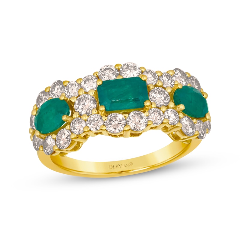 Main Image 1 of Le Vian Oval & Emerald-Cut Emerald Royalty Ring 1-5/8 ct tw Diamonds 14K Honey Gold