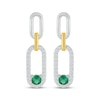 Thumbnail Image 2 of Lab-Created Emerald & White Lab-Created Sapphire Paperclip Dangle Earrings Sterling Silver & 10K Yellow Gold