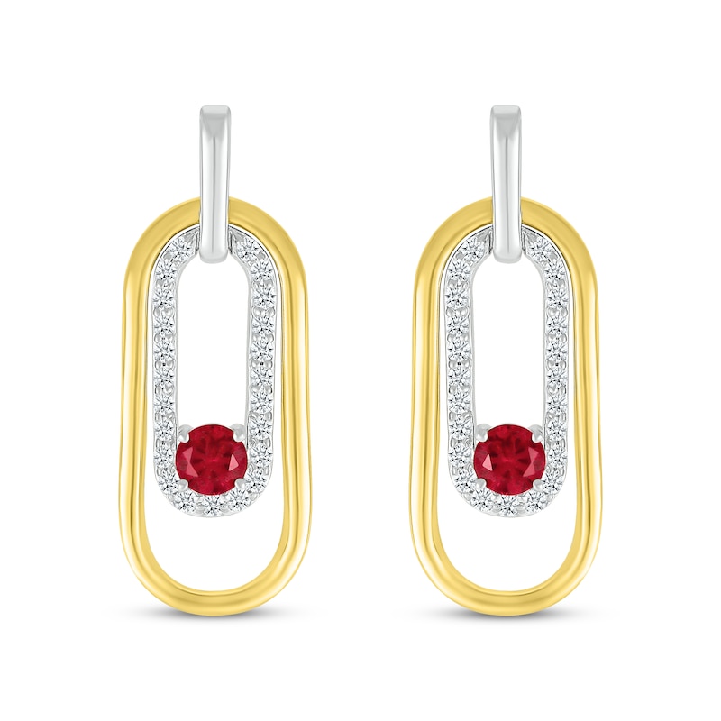 Main Image 2 of Lab-Created Ruby & White Lab-Created Sapphire Paperclip Dangle Earrings Sterling Silver & 10K Yellow Gold